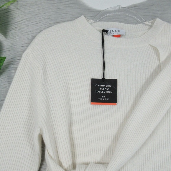 TENNE Cashmere & Merino Wool Crewneck Sweater Side Bow Sash Women’s Size Small - Picture 6 of 14